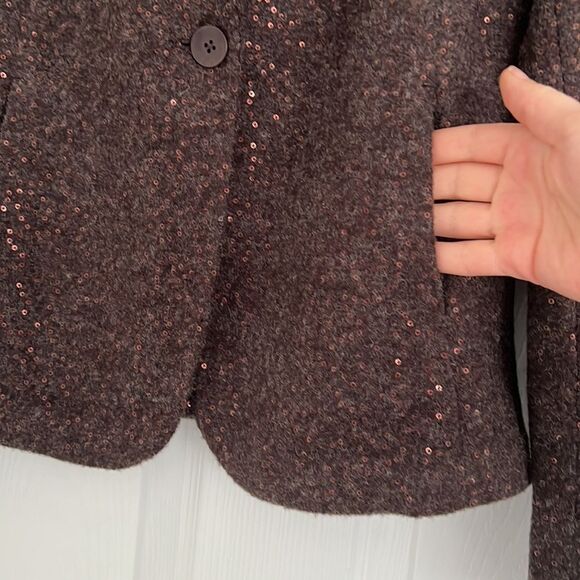 J.Jill 12% wool brown sequins blazer jacket NWT Sz XS petite - Picture 5 of 12